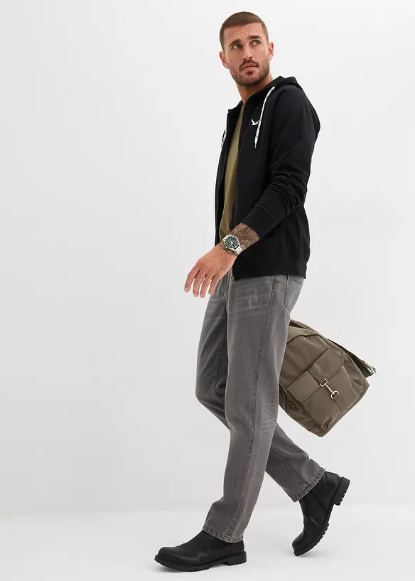 Felpa con zip, cappuccio e dettagli a contrasto, bonprix