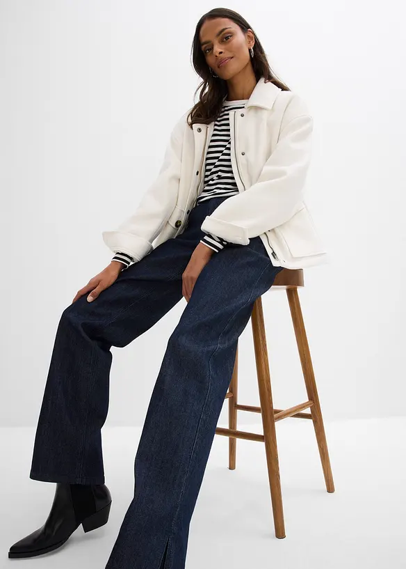 Jeans wide leg con cinta comoda, vita alta, bonprix