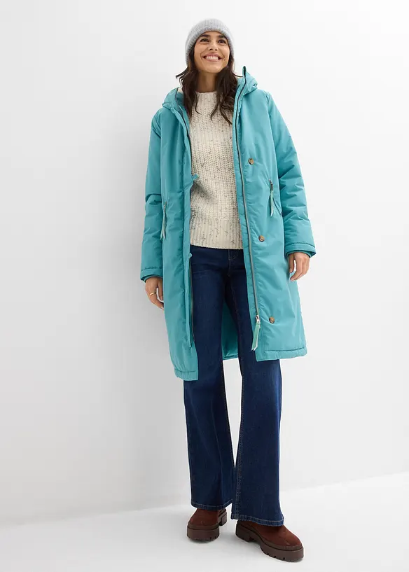 Giubbotto invernale con pellicciotto teddy al cappuccio, bonprix