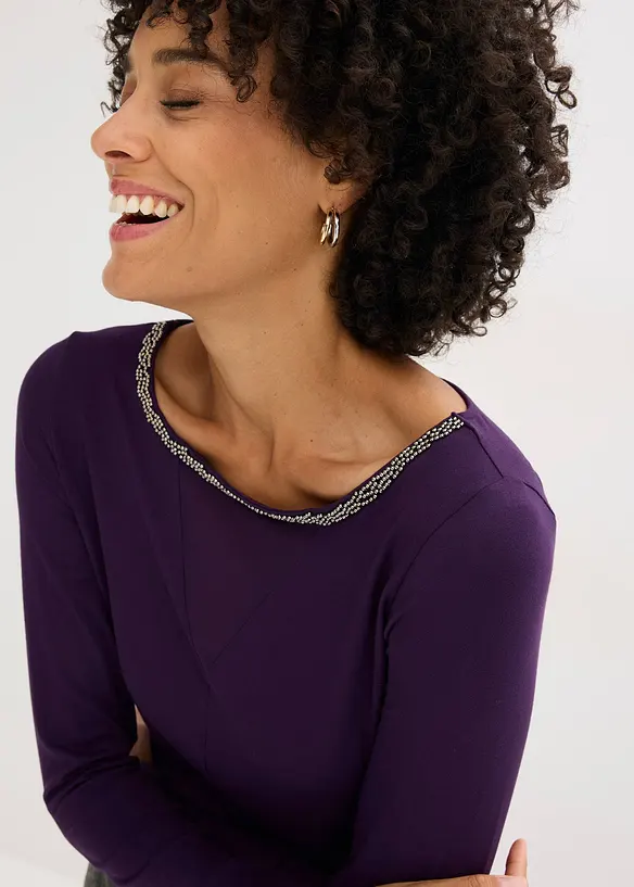 Maglia con inserto in mesh e pietruzze glitterate, bonprix