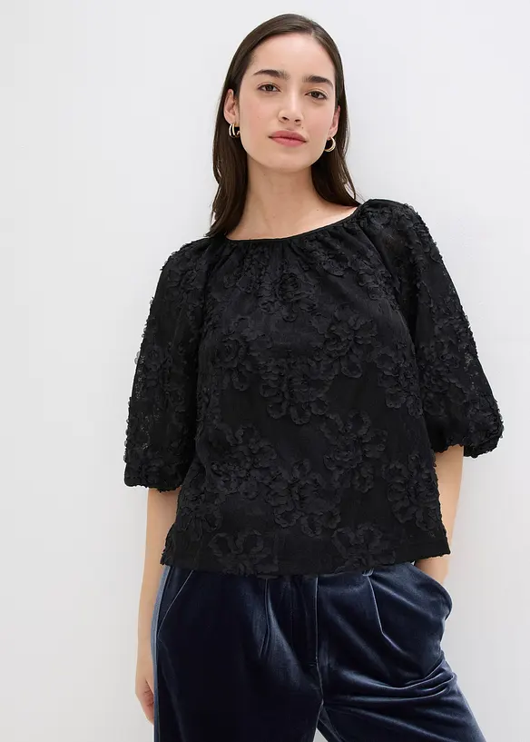 Blusa con motivo floreale operato, bonprix