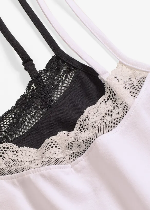 Canottiera con cotone biologico e pizzo (pacco da 2), bonprix