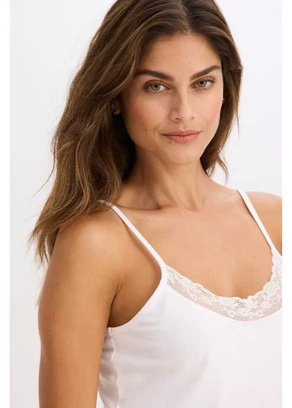 Canottiera con cotone biologico e pizzo (pacco da 2), bonprix