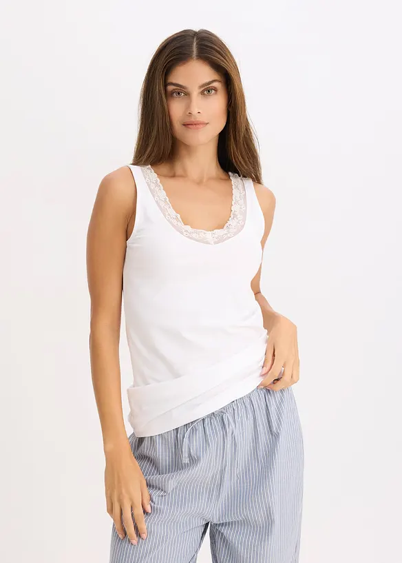 Canottiera con cotone biologico e pizzo (pacco da 2), bonprix