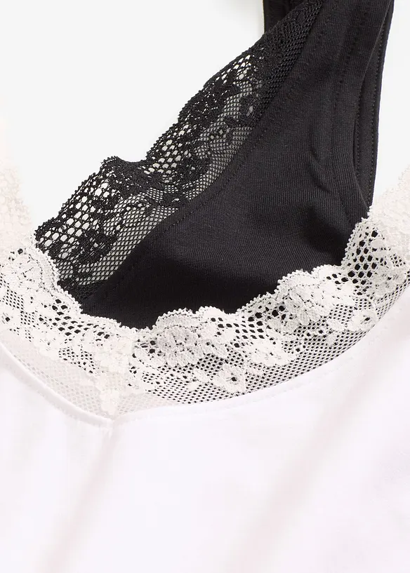 Canottiera con cotone biologico e pizzo (pacco da 2), bonprix