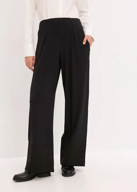 Pantaloni in jersey con inserti di satin, bonprix