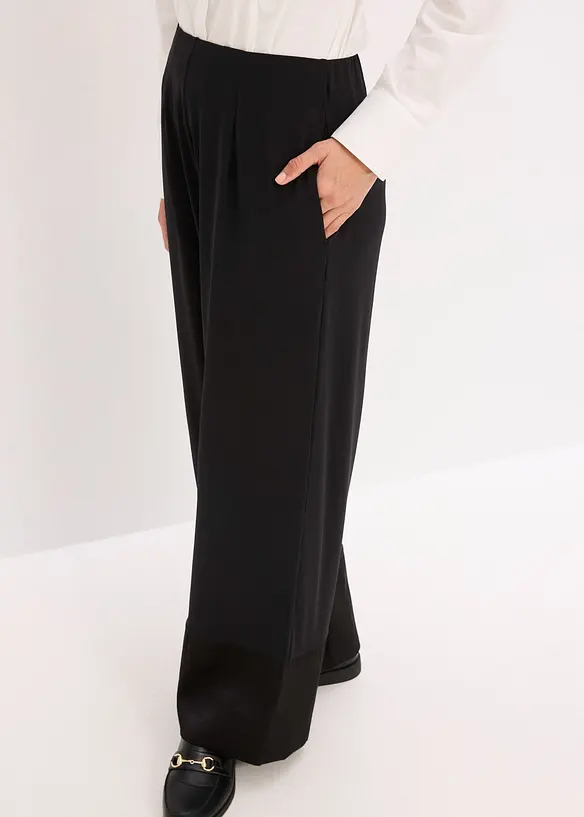 Pantaloni in jersey con inserti di satin, bonprix