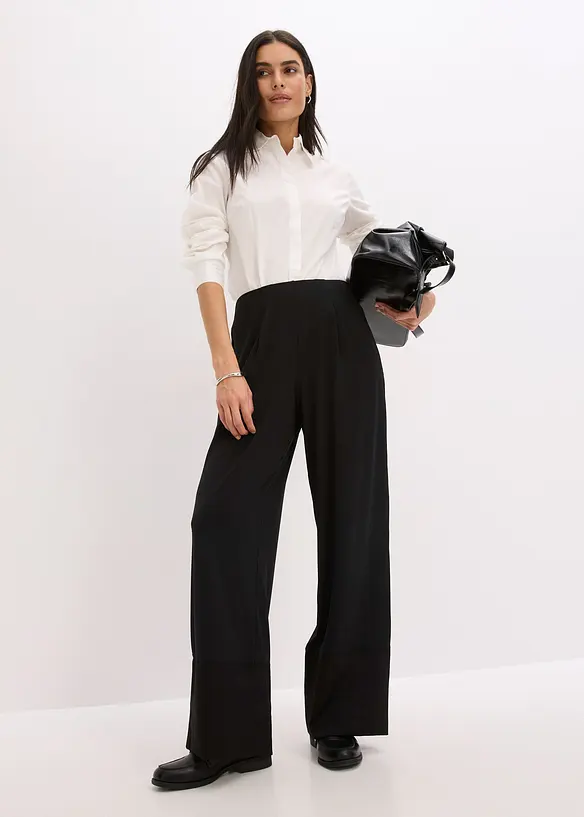 Pantaloni in jersey con inserti di satin, bonprix