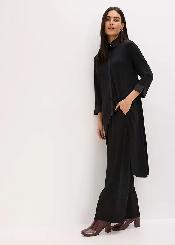 Blusa di jersey con inserti di satin, bonprix