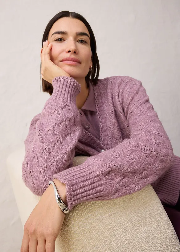 Cardigan traforato con lana, bonprix