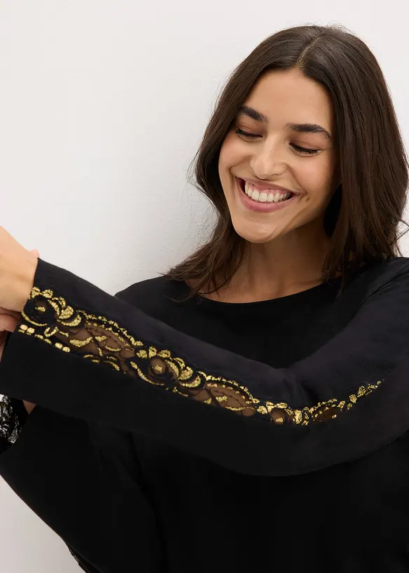 Pigiama con delicato pizzo glitterato, bonprix