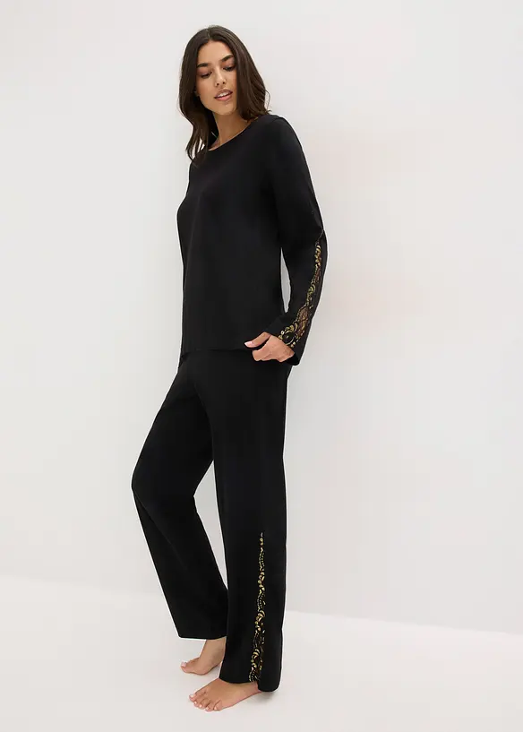 Pigiama con delicato pizzo glitterato, bonprix