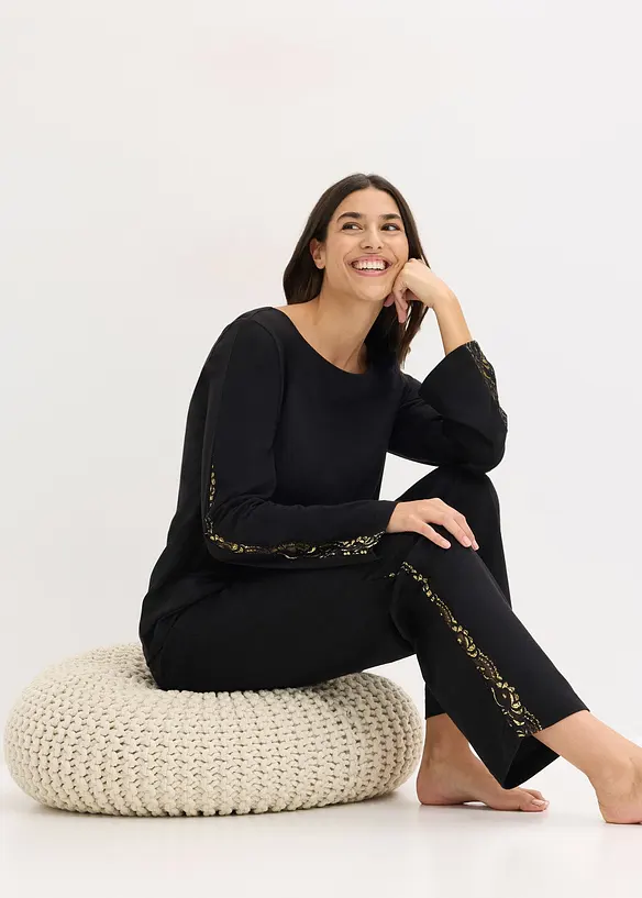 Pigiama con delicato pizzo glitterato, bonprix