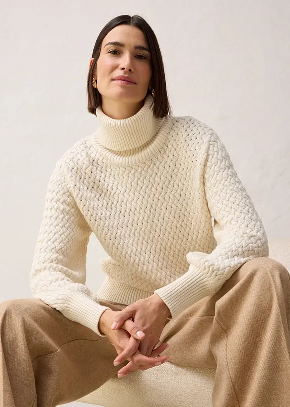 Maglione a collo alto con lana merino, bonprix