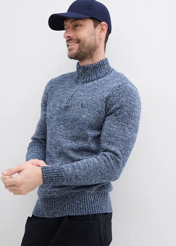 Maglione con mezza zip e cotone, bonprix