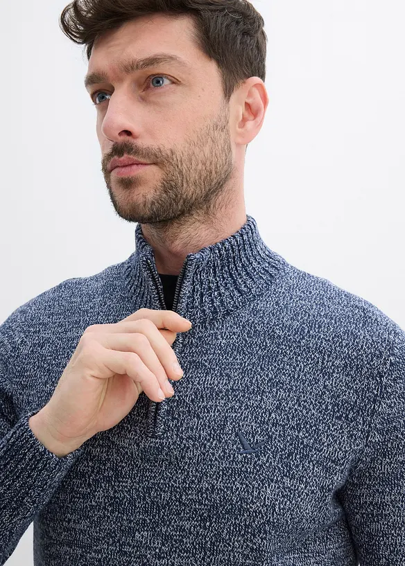 Maglione con mezza zip e cotone, bonprix