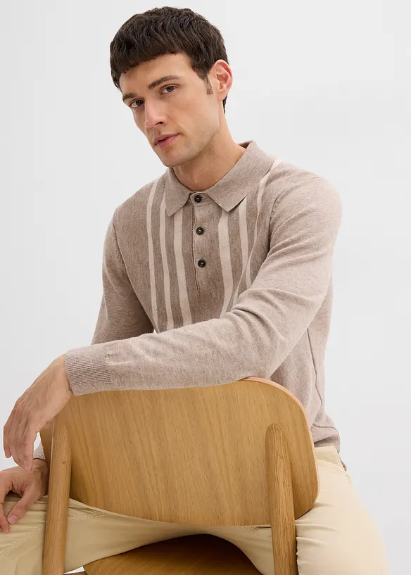 Maglione in filato fine stile polo, slim fit, bonprix