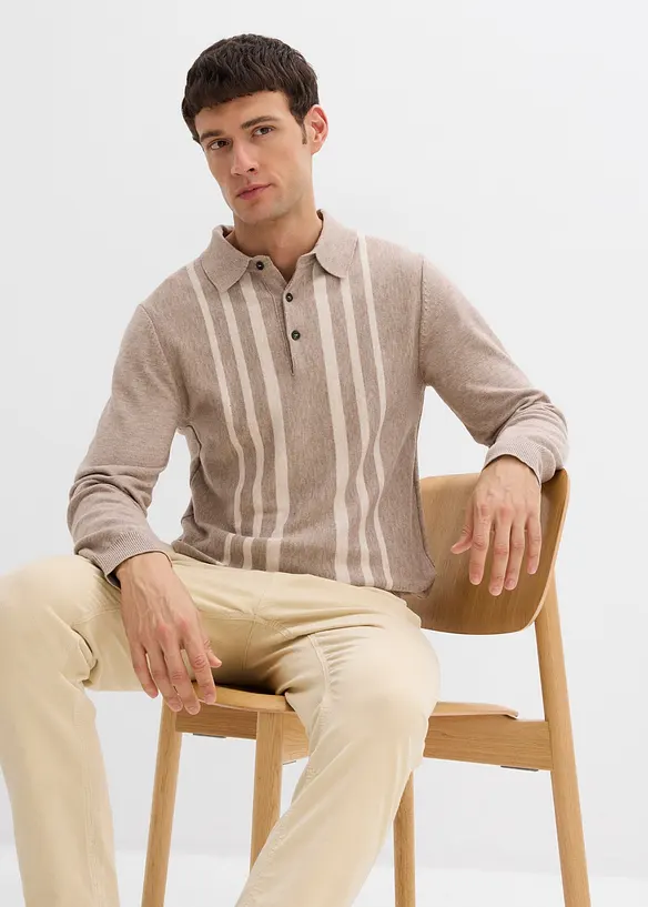 Maglione in filato fine stile polo, slim fit, bonprix