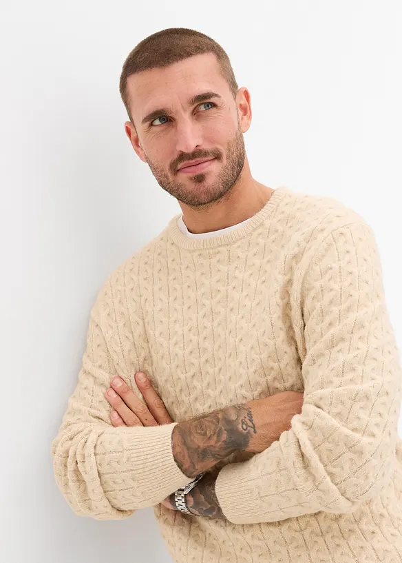 Maglione in filato fine con motivo operato, bonprix