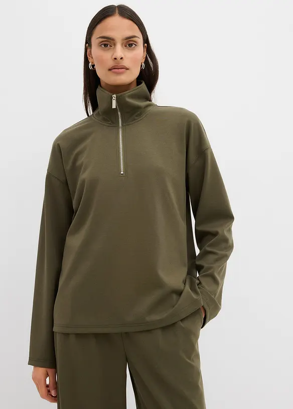 Maglione con mezza zip in misto viscosa, bonprix