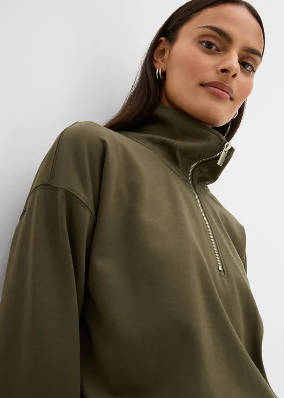 Maglione con mezza zip in misto viscosa, bonprix