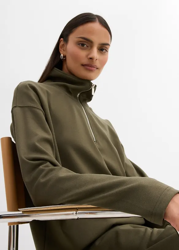 Maglione con mezza zip in misto viscosa, bonprix