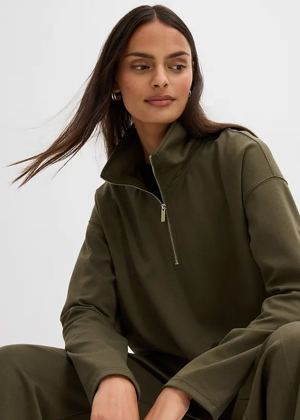 Maglione con mezza zip in misto viscosa, bonprix