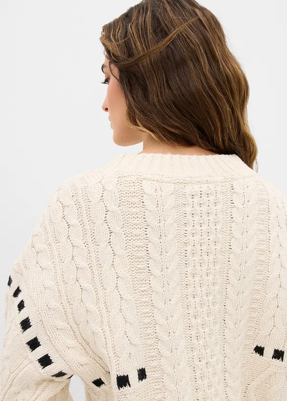 Maglione in filato grosso con motivo a trecce, bonprix