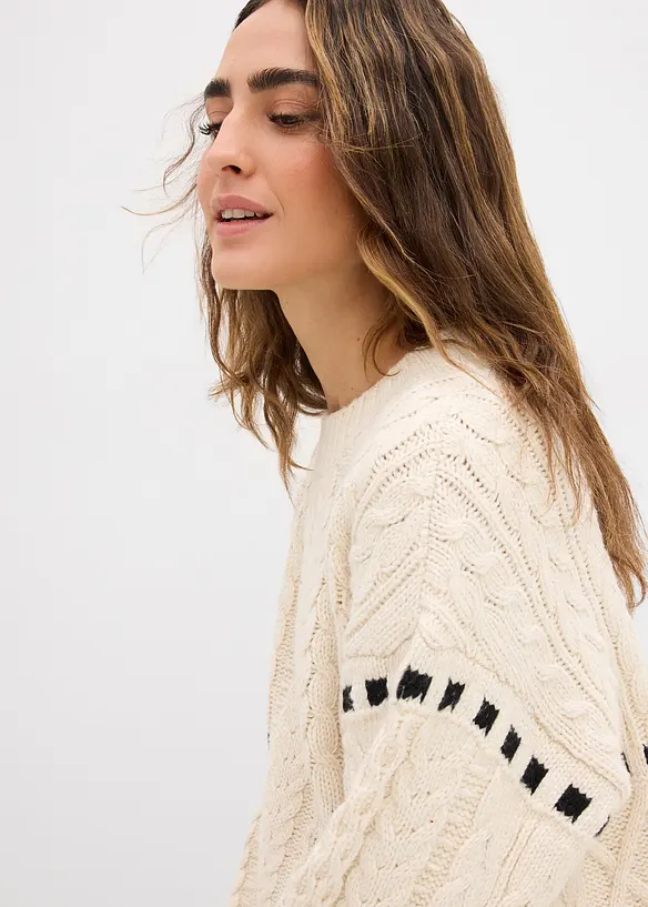 Maglione in filato grosso con motivo a trecce, bonprix