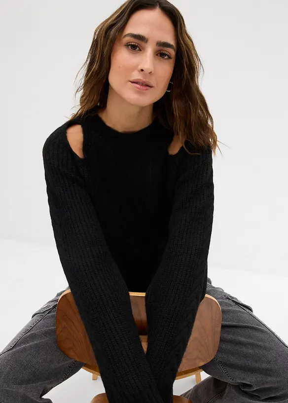 Maglione in  filato grosso con motivo a trecce, bonprix