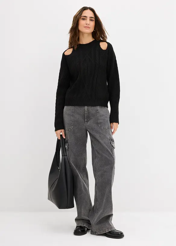 Maglione in  filato grosso con motivo a trecce, bonprix