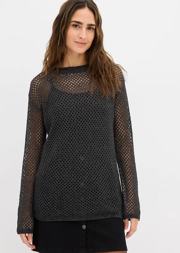 Maglione traforato con filato glitterato, bonprix