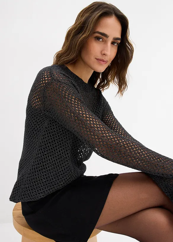 Maglione traforato con filato glitterato, bonprix