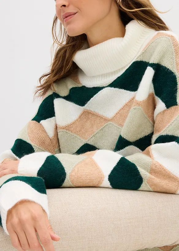 Maglione a collo alto con motivo geometrico, bonprix