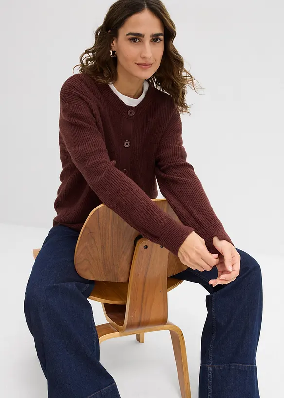 Cardigan girocollo in filato fine, bonprix