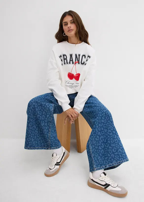 Jeans wide leg, vita media, bonprix