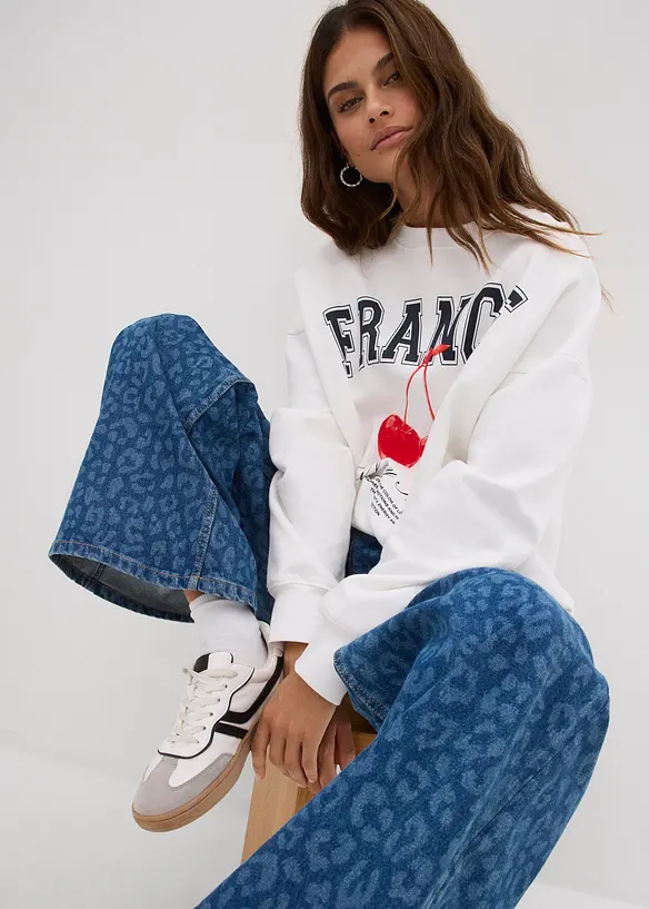 Jeans wide leg, vita media, bonprix