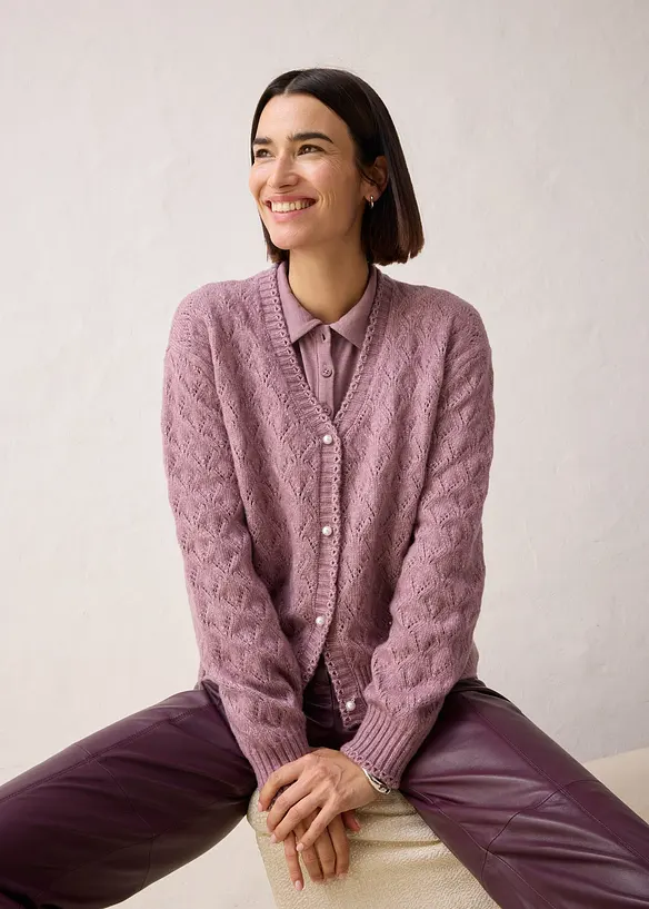 Cardigan traforato con lana, bonprix