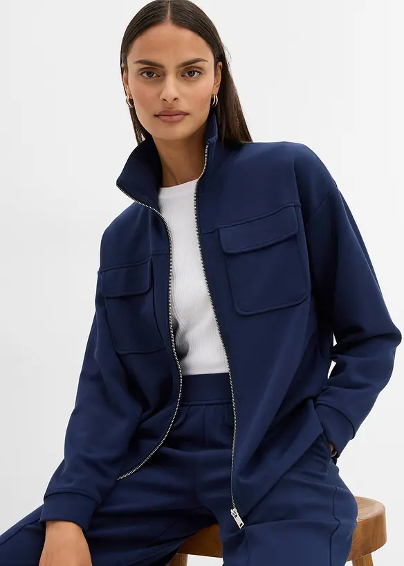 Felpa con zip in misto viscosa leggermente lucido, bonprix