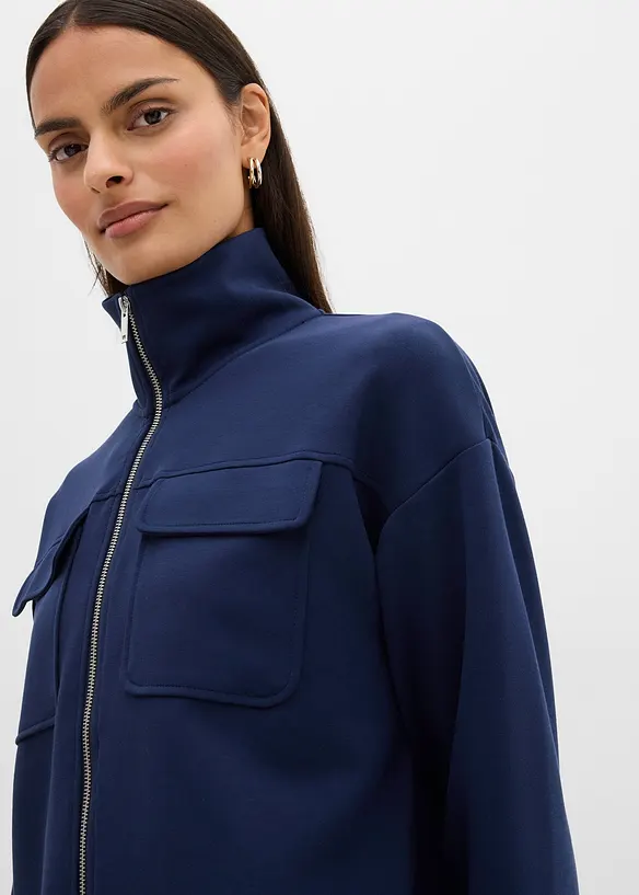 Felpa con zip in misto viscosa leggermente lucido, bonprix