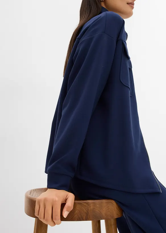 Felpa con zip in misto viscosa leggermente lucido, bonprix