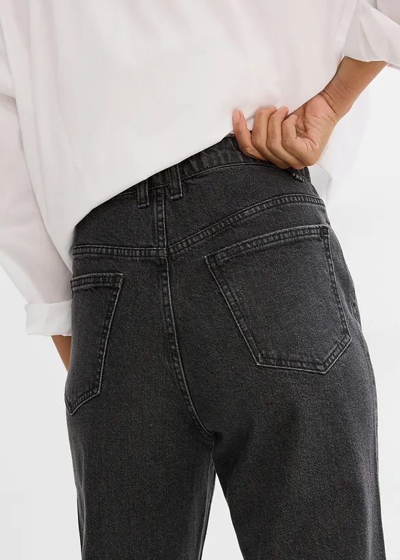 Jeans straight loose fit con cinta comoda e strass, vita alta, bonprix