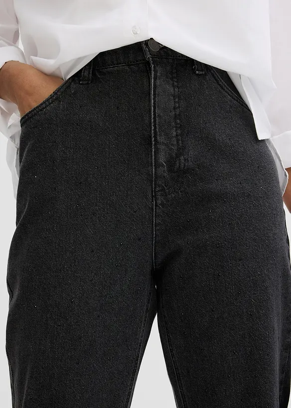 Jeans straight loose fit con cinta comoda e strass, vita alta, bonprix
