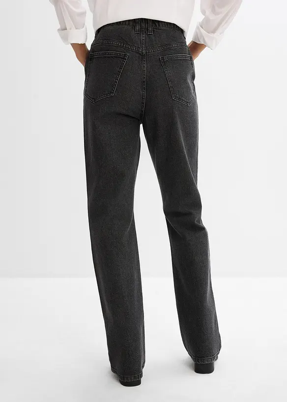 Jeans straight loose fit con cinta comoda e strass, vita alta, bonprix