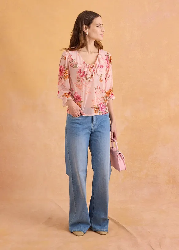 Jeans wide leg elasticizzati, vita media, bonprix