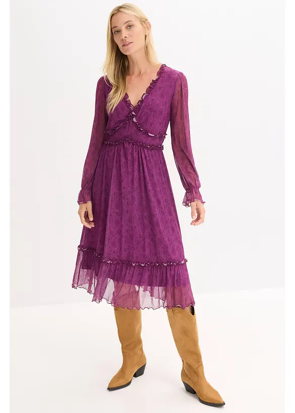 Abito midi in jersey e mesh, bonprix