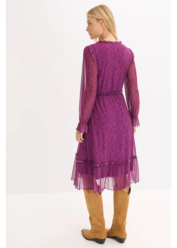 Abito midi in jersey e mesh, bonprix