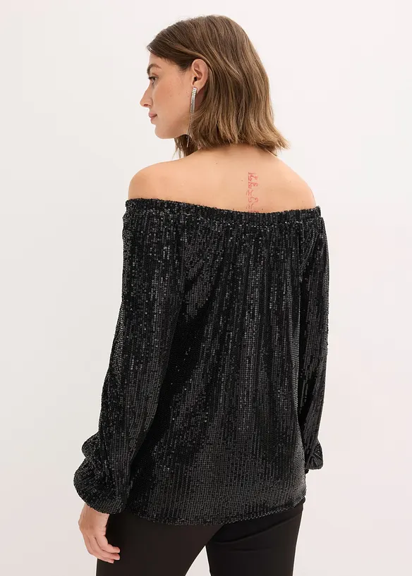 Maglia con spalle scoperte oversize con paillettes, bonprix
