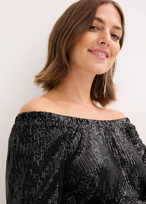 Maglia con spalle scoperte oversize con paillettes, bonprix