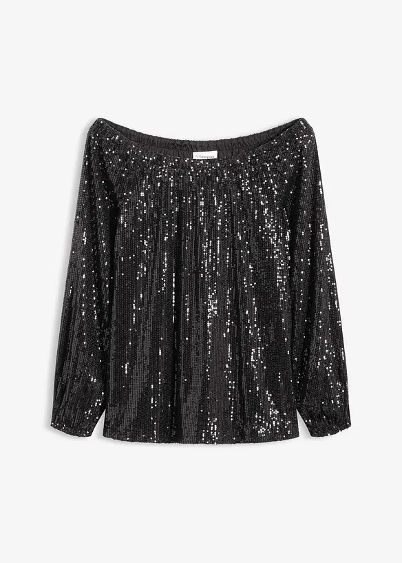 Maglia con spalle scoperte oversize con paillettes, bonprix